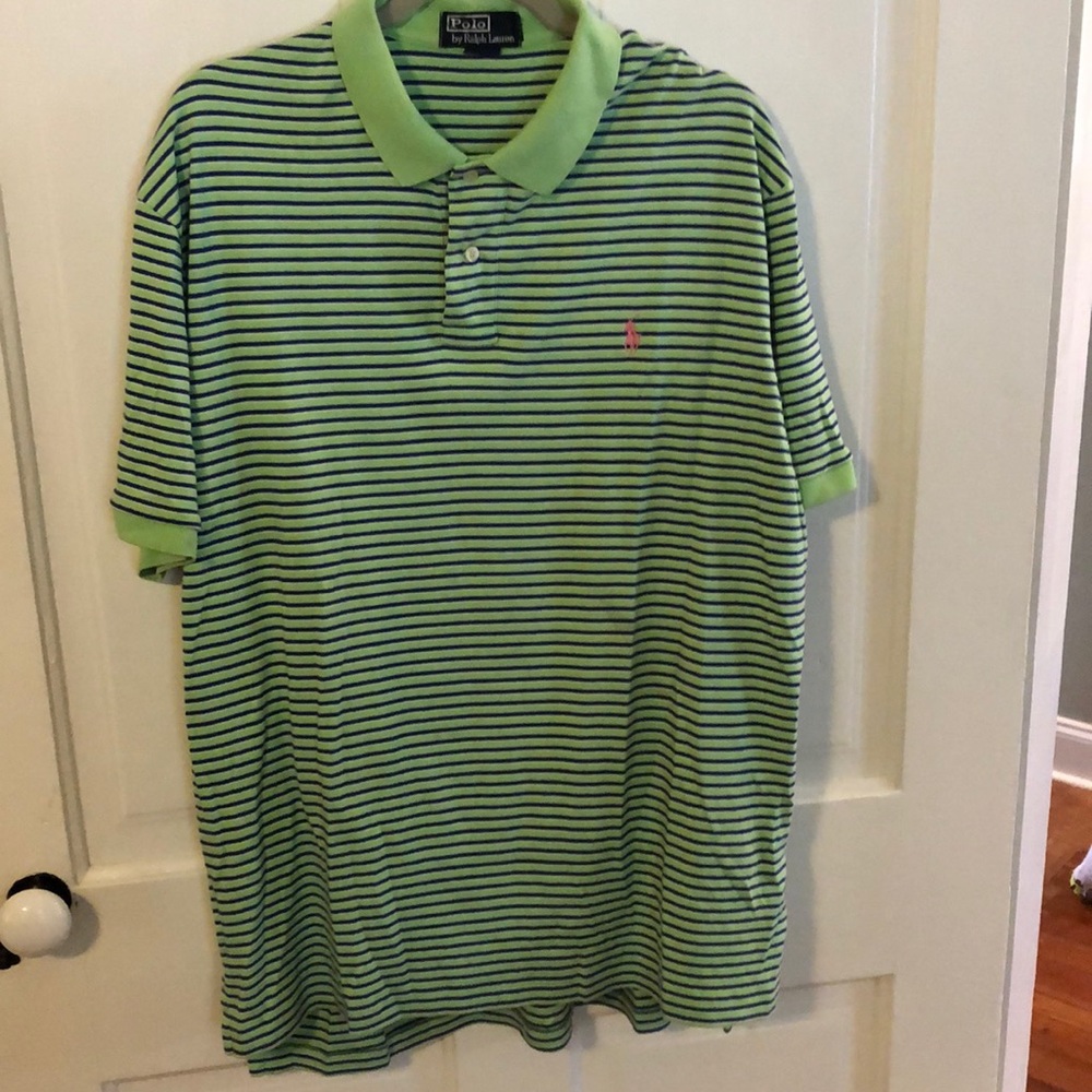 Men’s green/navy stripe polo